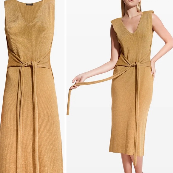 AS by DF Mare Tie Front Knit Midi Gold Dress - Size S - Picture 1 of 9